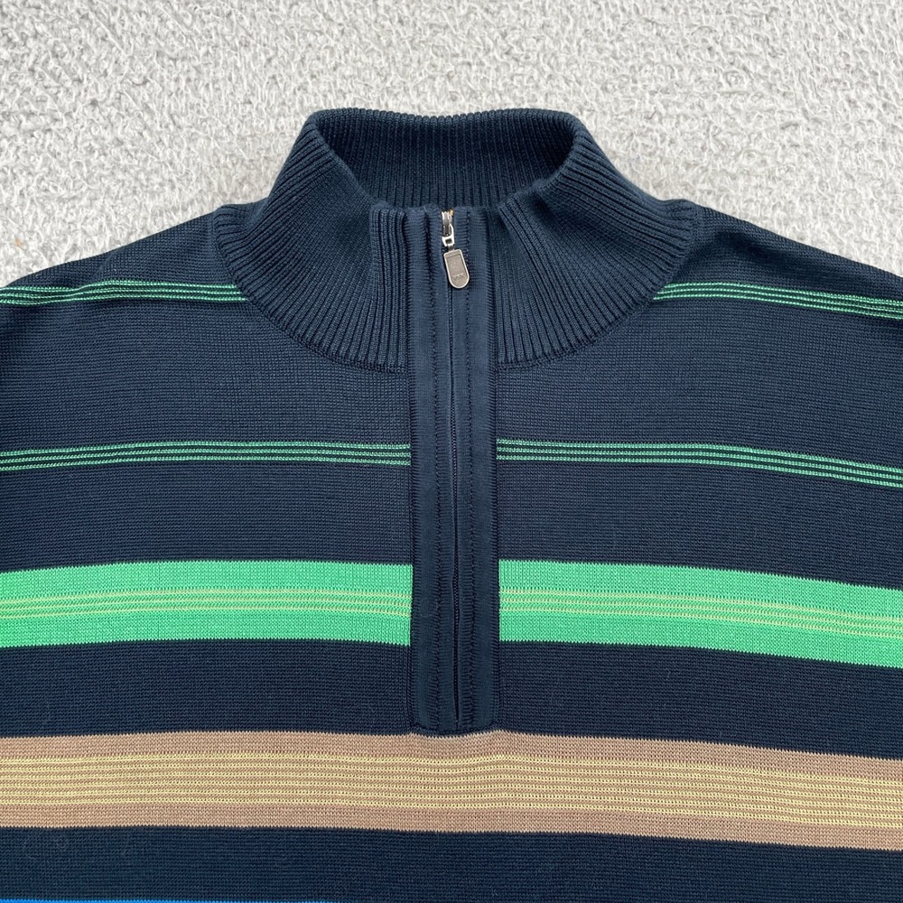 St. Croix Sweater Mens XL Blue Striped Quarter Zip Fashion Fit Cotton Blend